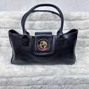 Kate Spade Black Pebbled Leather Shoulder Doctor Bag Gold Pyramid Turn Lock